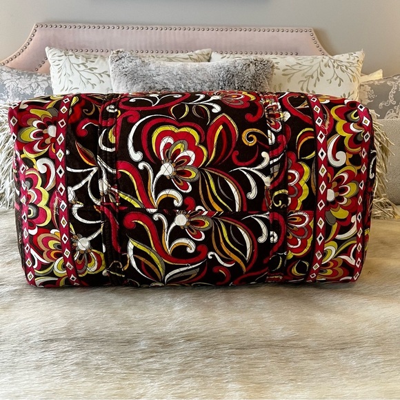VERA BRADLEY Puccini 2008 Large Duffle Bag 2 Handles Zip Top Brown Yellow Orange - Picture 11 of 15